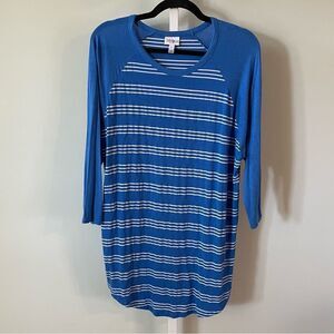 LuLaRoe Blue & White Striped 3/4 Sleeve Tunic